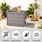Mobile per lettiera per gatti in rattan con contenitore nascosto, mobile bagno per gatti da interno con tappetino e recinzione, elegante soluzione per lettiera da salotto