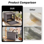 Mobile per lettiera per gatti in rattan con contenitore nascosto, mobile bagno per gatti da interno con tappetino e recinzione, elegante soluzione per lettiera da salotto