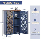 Bekrvio Armadio pensile alto con ante in pino intagliato 3D, finitura oro anticato, ripiani regolabili, mobile da cucina a buffet in stile Boho Farmhouse, blu