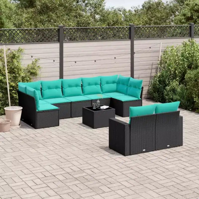 vidaXL Set Divani da Esterno 10 pz con Cuscini in Polyrattan Nero