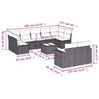 vidaXL Set Divani da Esterno 10 pz con Cuscini in Polyrattan Nero