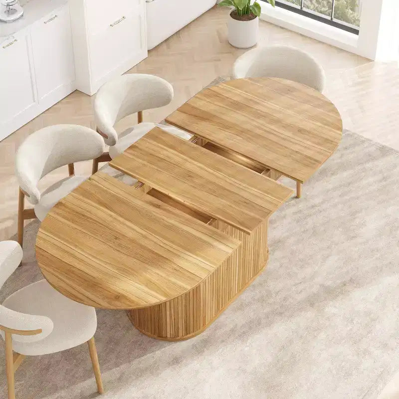 GDFStudio Aditi Tavolo da Pranzo Estensibile 55.11 - 70.86 Moderno con Base a Piedistallo a Strisce