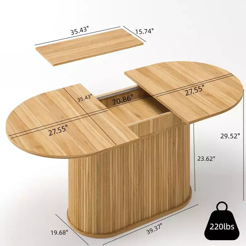 GDFStudio Aditi Tavolo da Pranzo Estensibile 55.11 - 70.86 Moderno con Base a Piedistallo a Strisce
