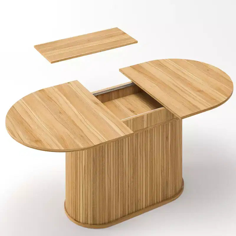GDFStudio Aditi Tavolo da Pranzo Estensibile 55.11 - 70.86 Moderno con Base a Piedistallo a Strisce