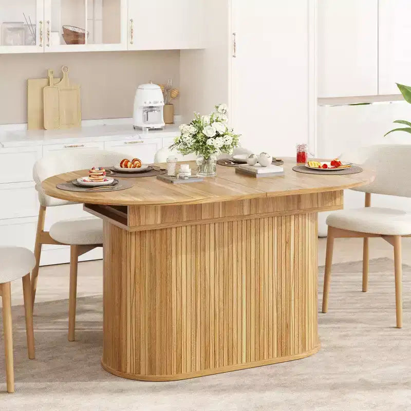 GDFStudio Aditi Tavolo da Pranzo Estensibile 55.11 - 70.86 Moderno con Base a Piedistallo a Strisce