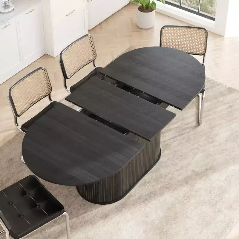 GDFStudio Aditi Tavolo da Pranzo Estensibile 55.11 - 70.86 Moderno con Base a Piedistallo a Strisce