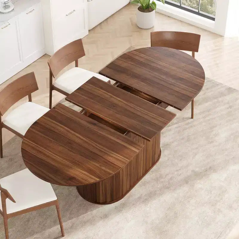 GDFStudio Aditi Tavolo da Pranzo Estensibile 55.11 - 70.86 Moderno con Base a Piedistallo a Strisce