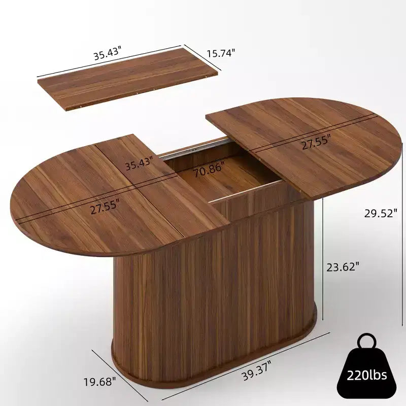GDFStudio Aditi Tavolo da Pranzo Estensibile 55.11 - 70.86 Moderno con Base a Piedistallo a Strisce