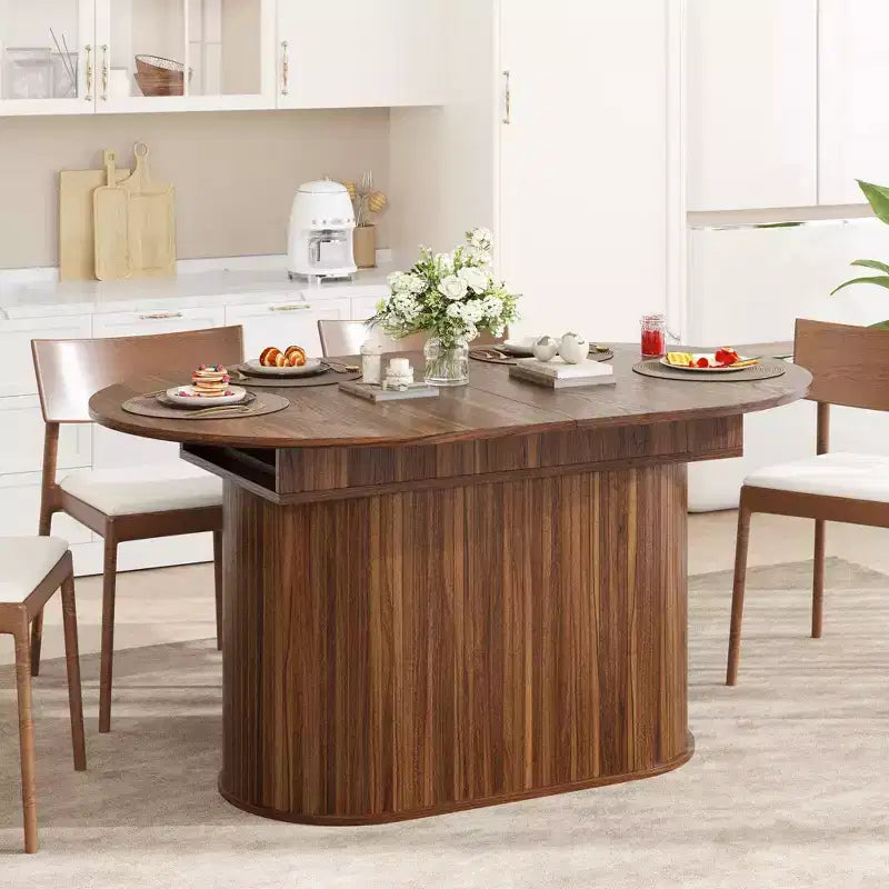 GDFStudio Aditi Tavolo da Pranzo Estensibile 55.11 - 70.86 Moderno con Base a Piedistallo a Strisce