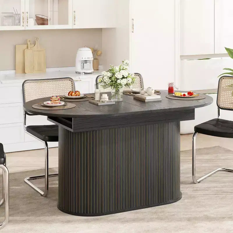 GDFStudio Aditi Tavolo da Pranzo Estensibile 55.11 - 70.86 Moderno con Base a Piedistallo a Strisce