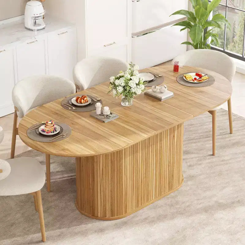 GDFStudio Aditi Tavolo da Pranzo Estensibile 55.11 - 70.86 Moderno con Base a Piedistallo a Strisce