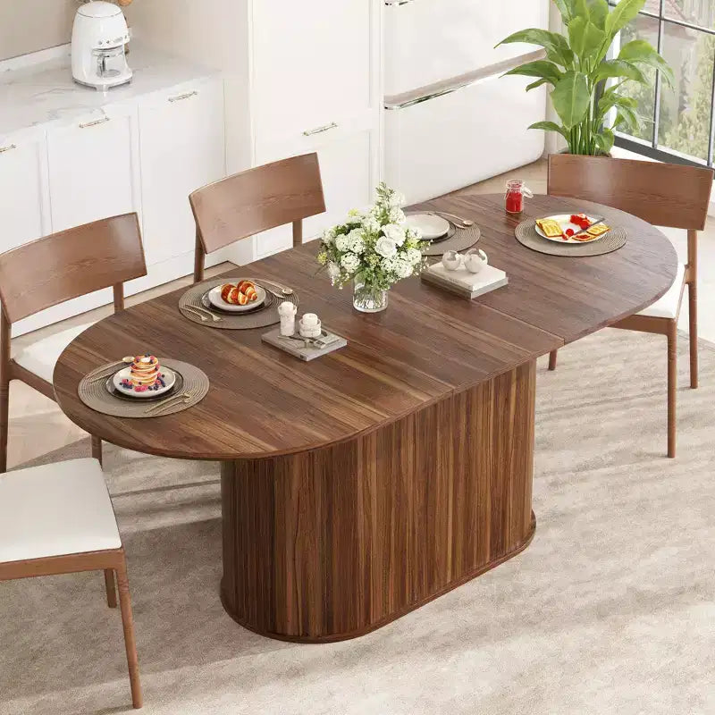GDFStudio Aditi Tavolo da Pranzo Estensibile 55.11 - 70.86 Moderno con Base a Piedistallo a Strisce