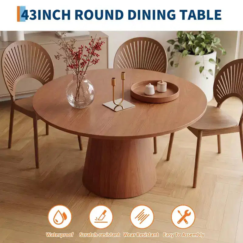 Tavolo da pranzo rotondo da 43'' per 4-6 persone, tavolo da cucina in legno con base a piedistallo, tavolo rotondo in stile rustico per soggiorno, appartamento (solo tavolo), noce