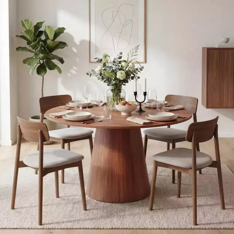 Tavolo da pranzo rotondo da 43'' per 4-6 persone, tavolo da cucina in legno con base a piedistallo, tavolo rotondo in stile rustico per soggiorno, appartamento (solo tavolo), noce