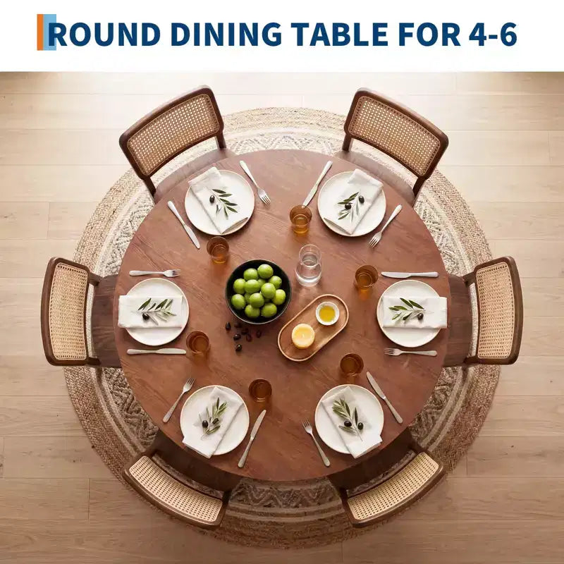 Tavolo da pranzo rotondo da 43'' per 4-6 persone, tavolo da cucina in legno con base a piedistallo, tavolo rotondo in stile rustico per soggiorno, appartamento (solo tavolo), noce