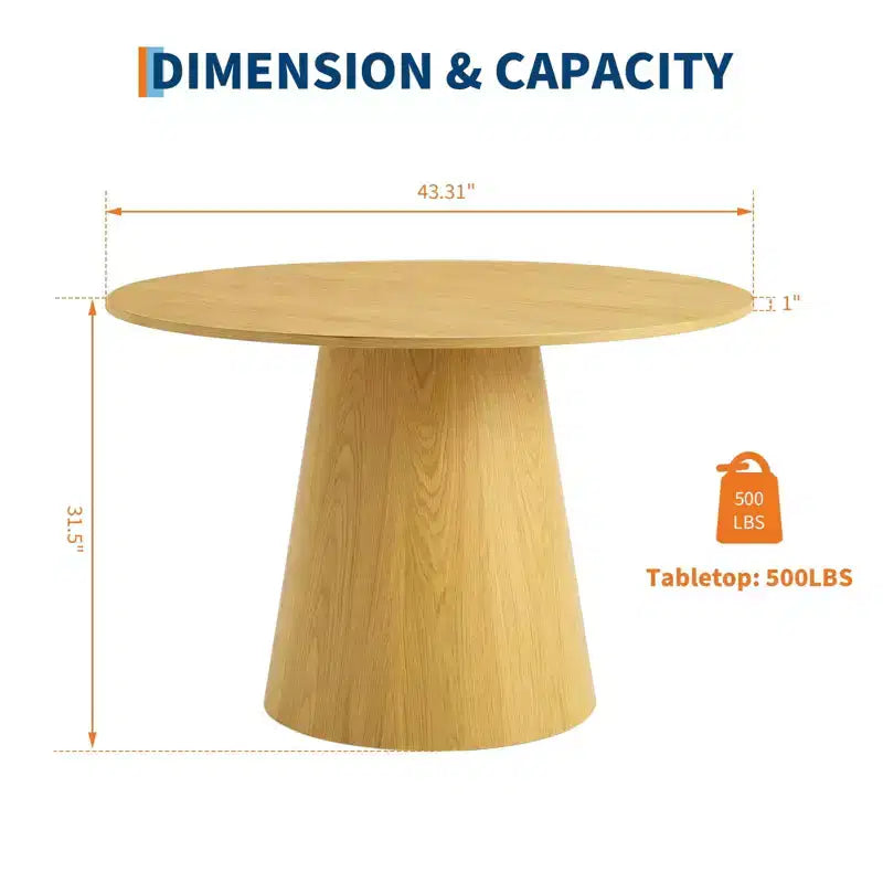 Tavolo da pranzo rotondo da 43'' per 4-6 persone, tavolo da cucina in legno con base a piedistallo, tavolo rotondo in stile rustico per soggiorno, appartamento (solo tavolo), noce