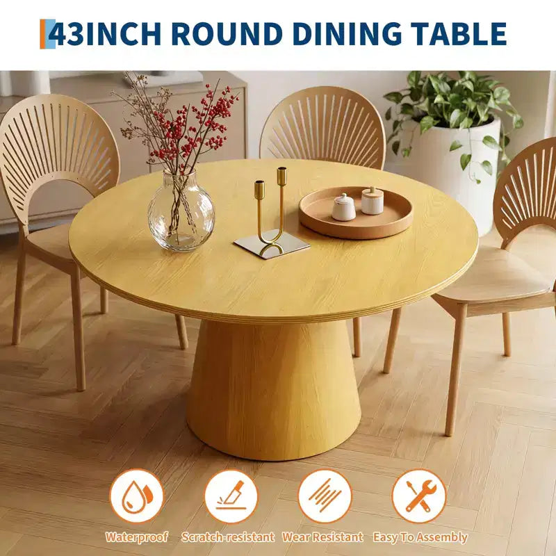 Tavolo da pranzo rotondo da 43'' per 4-6 persone, tavolo da cucina in legno con base a piedistallo, tavolo rotondo in stile rustico per soggiorno, appartamento (solo tavolo), noce