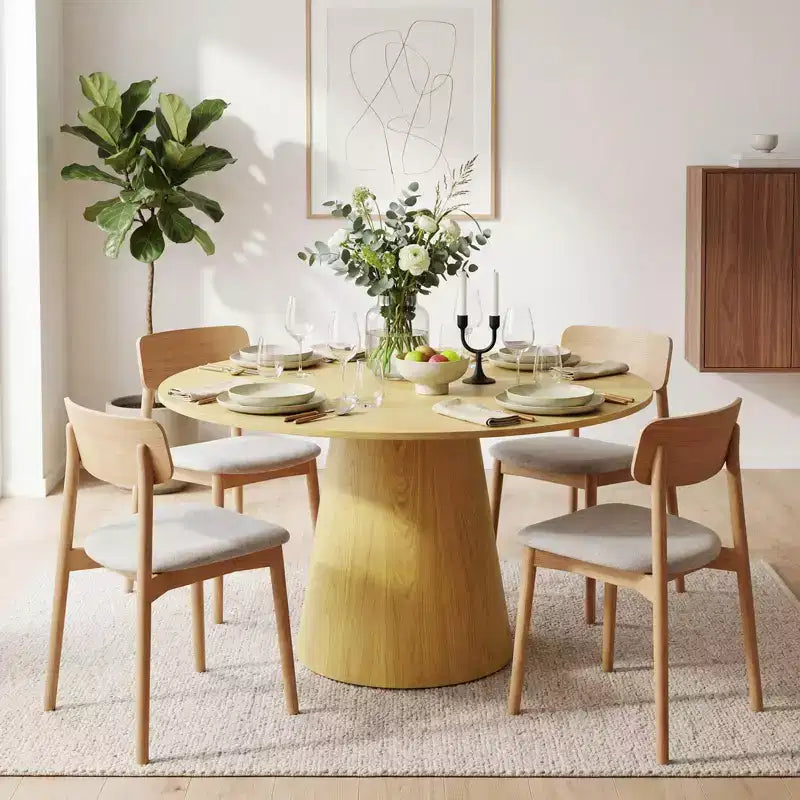 Tavolo da pranzo rotondo da 43'' per 4-6 persone, tavolo da cucina in legno con base a piedistallo, tavolo rotondo in stile rustico per soggiorno, appartamento (solo tavolo), noce