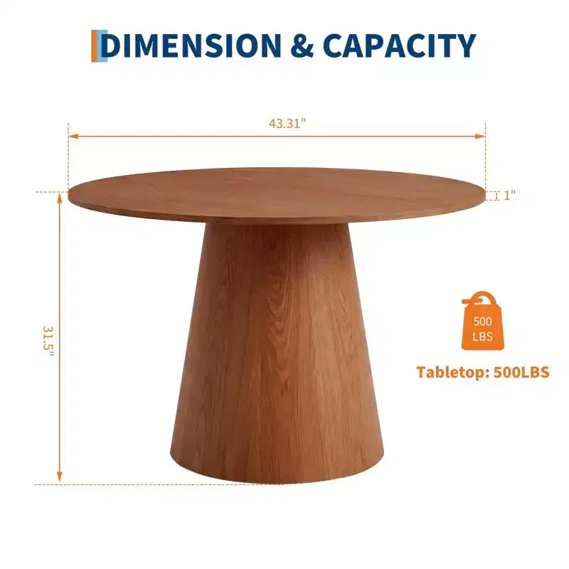 Tavolo da pranzo rotondo da 43'' per 4-6 persone, tavolo da cucina in legno con base a piedistallo, tavolo rotondo in stile rustico per soggiorno, appartamento (solo tavolo), noce