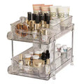 Pull Out Makeup Organizer, 2-Tier Clear Slide Out Shelves with Dividers, 8.3W11.4D8.6H for Kitchen/Bathroom