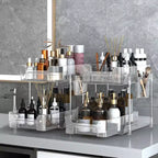 Organizzatore estraibile per il trucco, scaffali trasparenti a 2 livelli con divisori, 21 x 29 x 22 cm per cucina/bagno