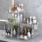 Organizzatore estraibile per il trucco, scaffali trasparenti a 2 livelli con divisori, 21 x 29 x 22 cm per cucina/bagno