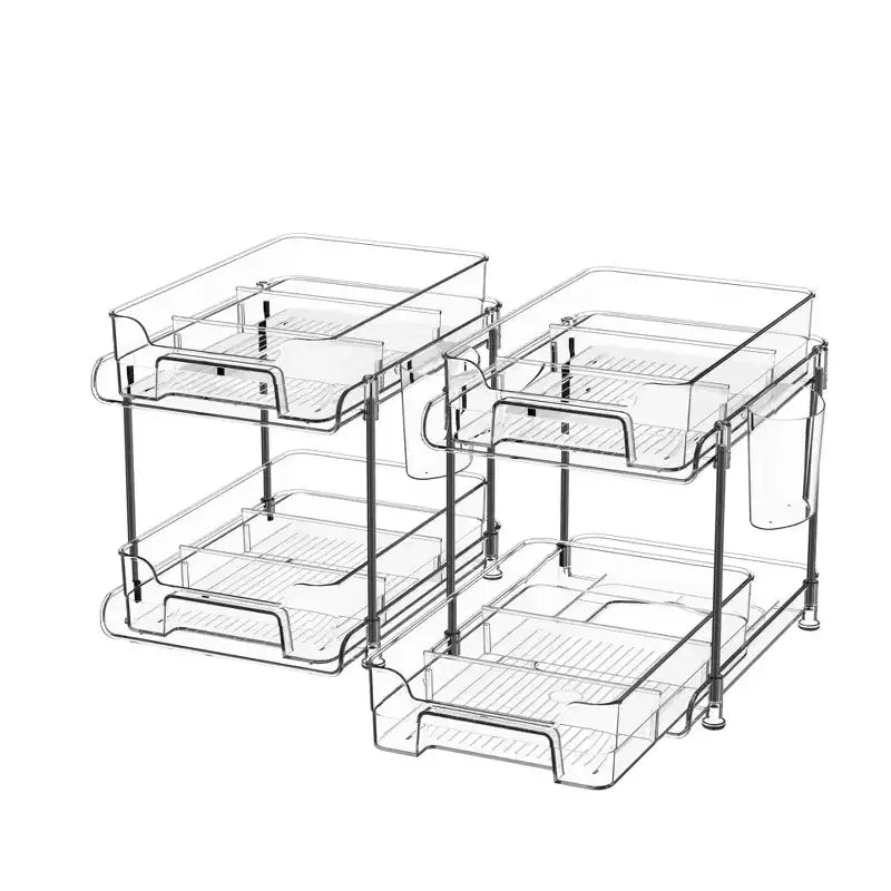 Organizzatore estraibile per il trucco, scaffali trasparenti a 2 livelli con divisori, 21 x 29 x 22 cm per cucina/bagno