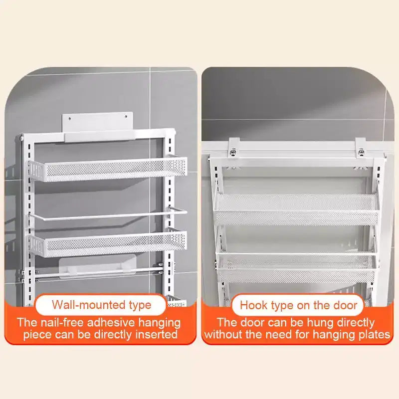 Organizzatore a 6 ripiani da appendere sopra la porta, scaffale portaspezie regolabile, montaggio a parete/porta per dispensa/lavanderia