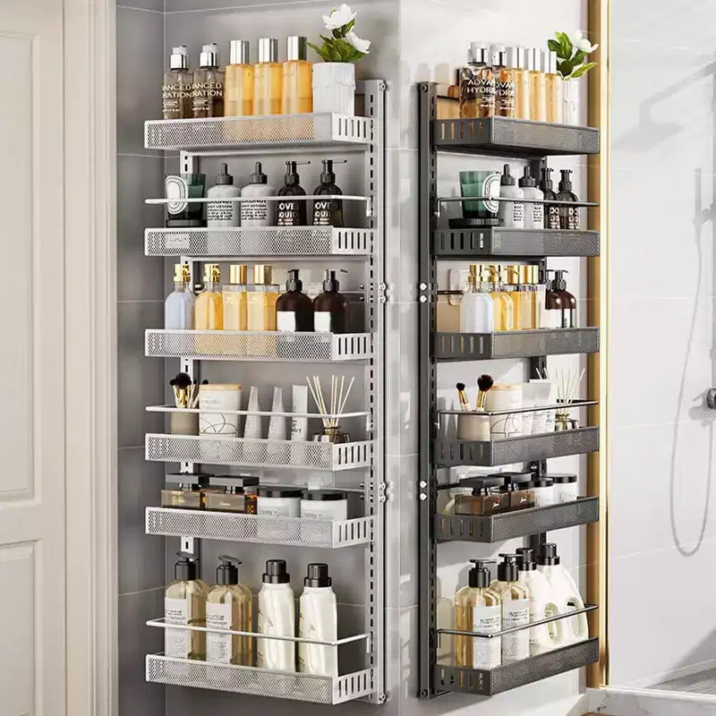 Organizzatore a 6 ripiani da appendere sopra la porta, scaffale portaspezie regolabile, montaggio a parete/porta per dispensa/lavanderia