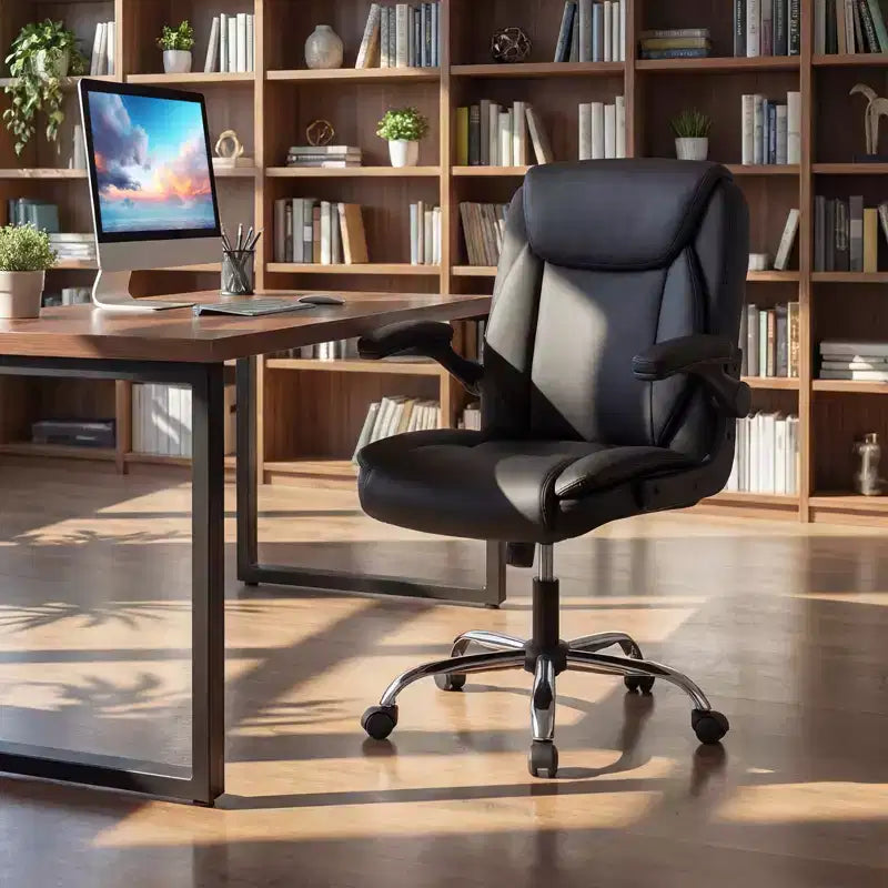 Sedia da ufficio in pelle Costway con braccioli ribaltabili, funzione dondolo, altezza regolabile