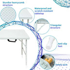 Tavolo pieghevole resistente da 122 cm, tavolo pieghevole portatile in plastica con maniglia, piedini antiscivolo, impermeabile e facile da pulire, per uso interno ed esterno