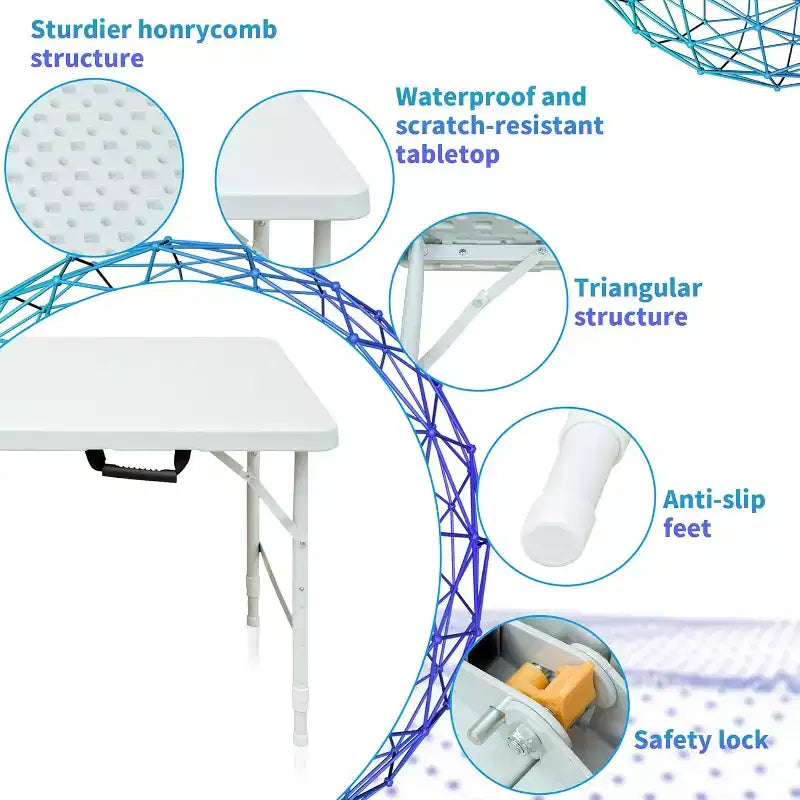 Tavolo pieghevole resistente da 122 cm, tavolo pieghevole portatile in plastica con maniglia, piedini antiscivolo, impermeabile e facile da pulire, per uso interno ed esterno