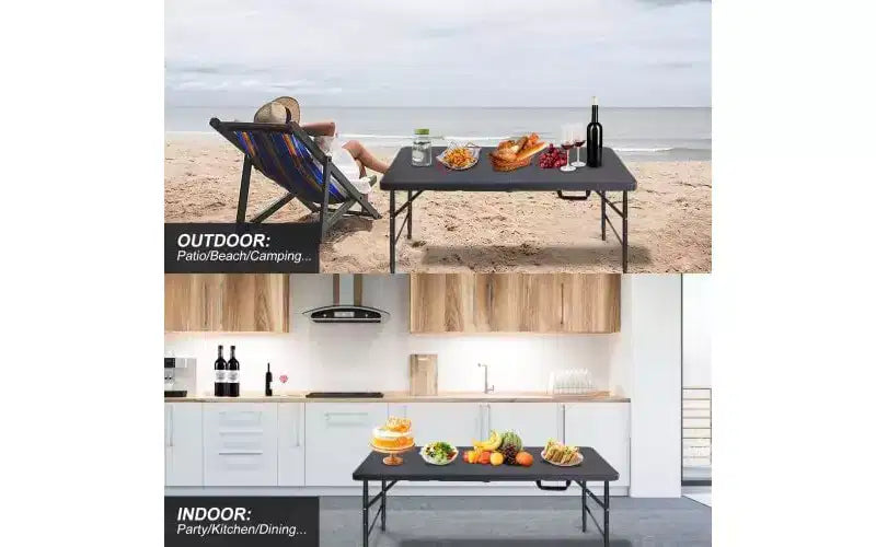 Tavolo pieghevole resistente da 122 cm, tavolo pieghevole portatile in plastica con maniglia, piedini antiscivolo, impermeabile e facile da pulire, per uso interno ed esterno