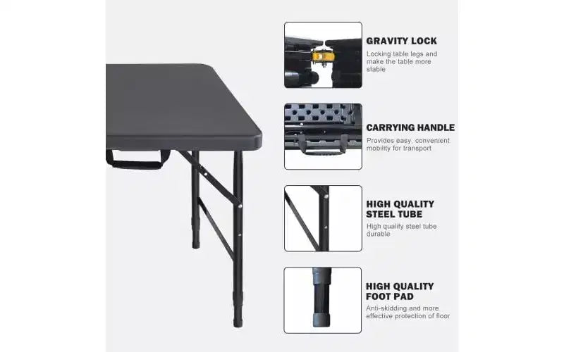 Tavolo pieghevole resistente da 122 cm, tavolo pieghevole portatile in plastica con maniglia, piedini antiscivolo, impermeabile e facile da pulire, per uso interno ed esterno