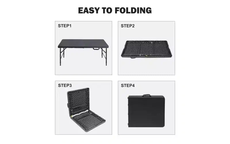 Tavolo pieghevole resistente da 122 cm, tavolo pieghevole portatile in plastica con maniglia, piedini antiscivolo, impermeabile e facile da pulire, per uso interno ed esterno