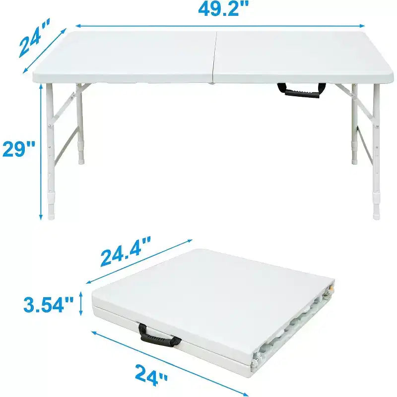 Tavolo pieghevole resistente da 122 cm, tavolo pieghevole portatile in plastica con maniglia, piedini antiscivolo, impermeabile e facile da pulire, per uso interno ed esterno