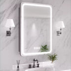FAMYYT 20 in. W x 28 in. H Rectangular Iron Medicine Cabinet with Mirror, Dimmable LED Light, Anti-Fog and Outlets - Fully Assembled