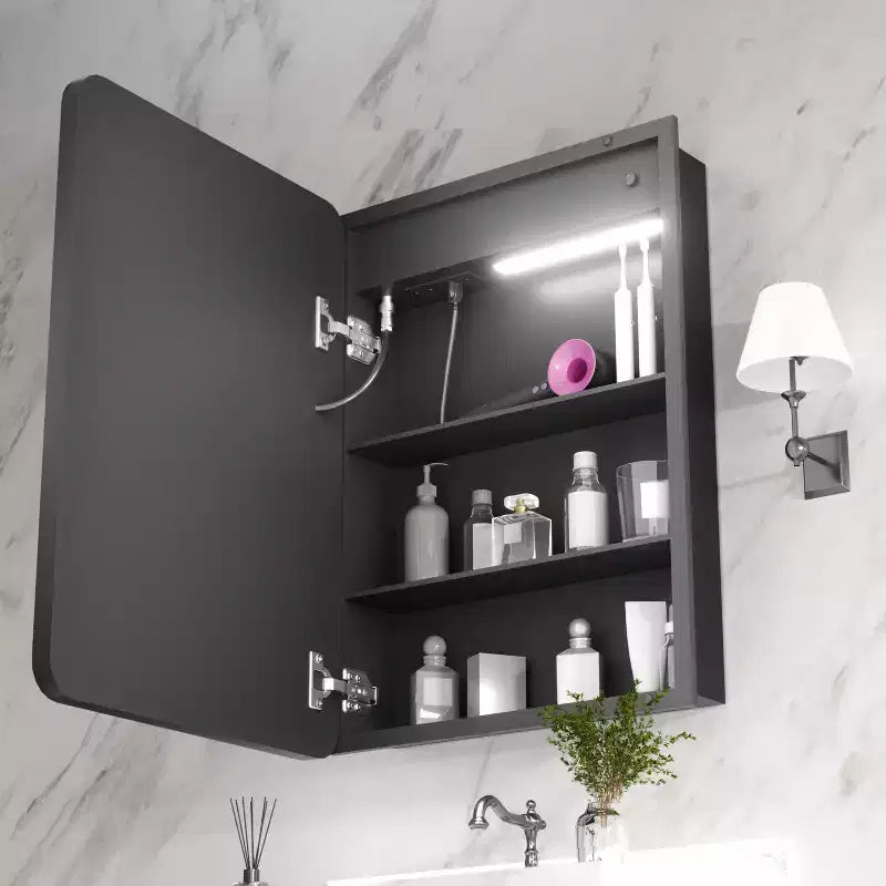 Mobiletto porta medicine rettangolare in ferro FAMYYT 20 pollici L x 28 pollici A con specchio, luce LED dimmerabile, antiappannamento e prese - Completamente assemblato