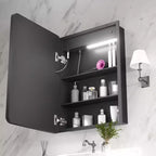 Mobiletto porta medicine rettangolare in ferro FAMYYT 20 pollici L x 28 pollici A con specchio, luce LED dimmerabile, antiappannamento e prese - Completamente assemblato
