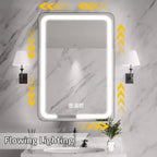 Mobiletto porta medicine rettangolare in ferro FAMYYT 20 pollici L x 28 pollici A con specchio, luce LED dimmerabile, antiappannamento e prese - Completamente assemblato
