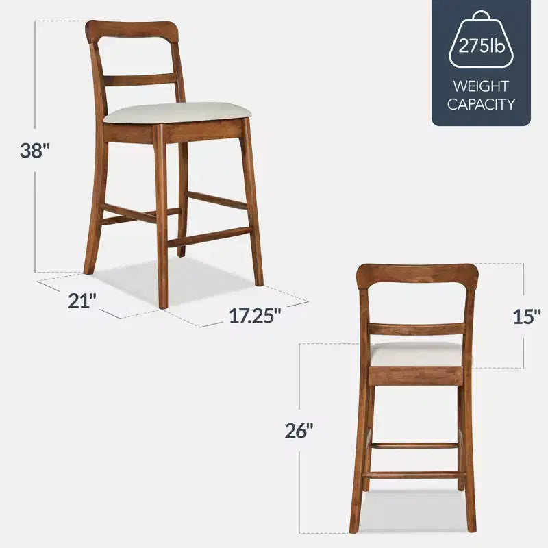 Sgabelli da Bar Rustici Counter-Height Best Choice Products, in Legno Massello con Cuscino e Schienale, Set da 2