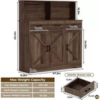 Mobile Credenza da Ingresso in Stile Rustico, Ripiani Regolabili, 3 Cassetti, Robusta Struttura in Legno per Cucina, Sala da Pranzo