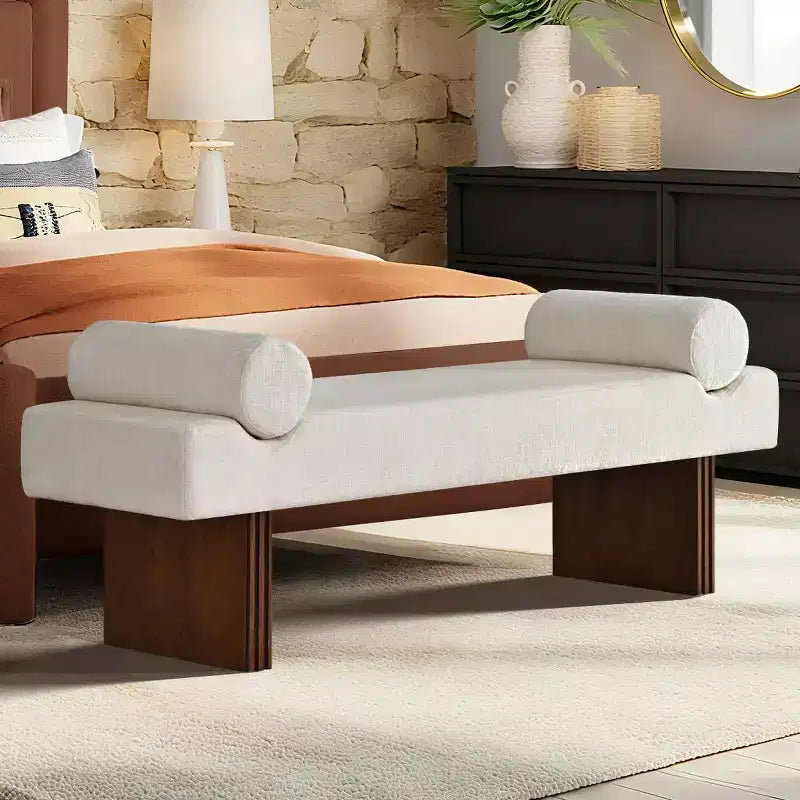 Panca moderna imbottita in ciniglia con cuscini, panca da ingresso con seduta imbottita, panca fondoletto per camera da letto o soggiorno-Panipeachy