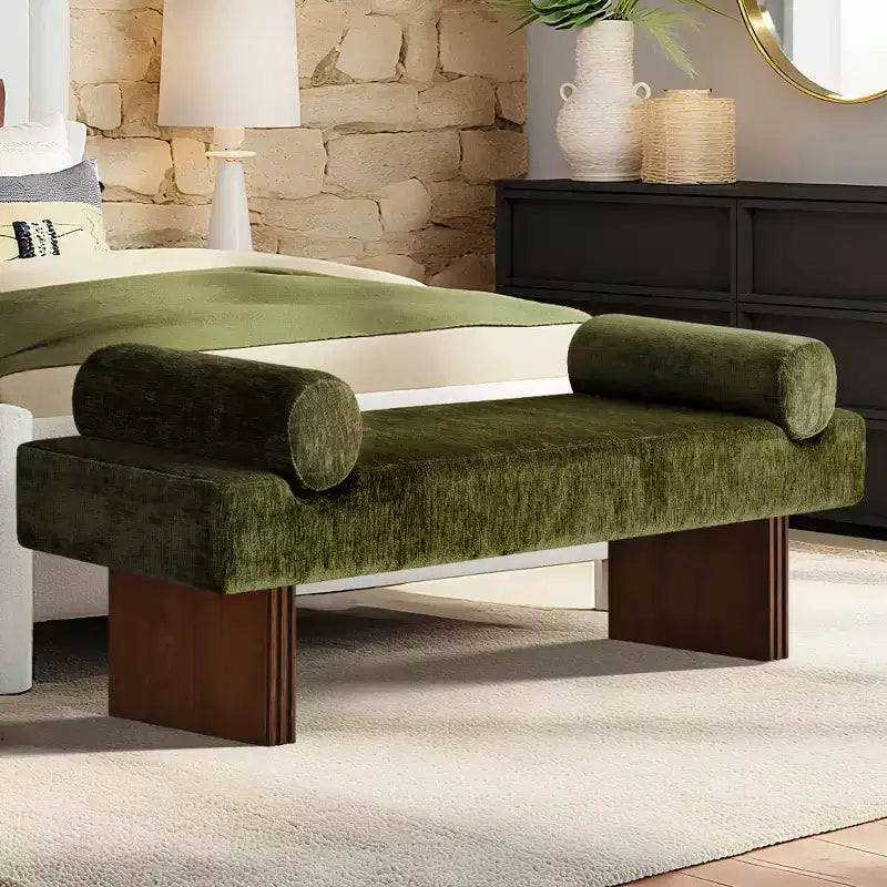 Panca moderna imbottita in ciniglia con cuscini, panca da ingresso con seduta imbottita, panca fondoletto per camera da letto o soggiorno-Panipeachy