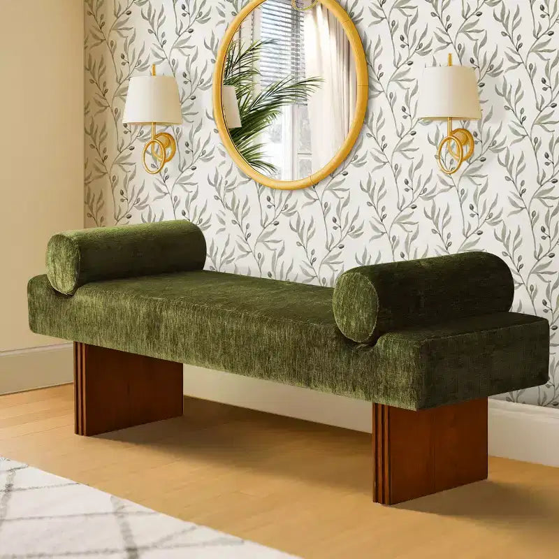 Panca moderna imbottita in ciniglia con cuscini, panca da ingresso con seduta imbottita, panca fondoletto per camera da letto o soggiorno-Panipeachy