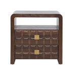 Comodino moderno curvo Whisen con pannello a rilievo geometrico, completamente assemblato, con 2 cassetti e ripiano aperto, robusto tavolino in legno - Noce