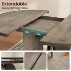 Tavolo da pranzo rotondo allungabile da cascina 120-160 cm Tavolo da cucina in legno allungabile con gambe più larghe e supporto in metallo per 4-8 persone, salvaspazio per appartamento