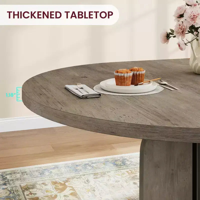 Tavolo da pranzo rotondo allungabile da cascina 120-160 cm Tavolo da cucina in legno allungabile con gambe più larghe e supporto in metallo per 4-8 persone, salvaspazio per appartamento
