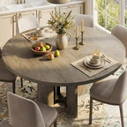 Tavolo da pranzo rotondo allungabile da cascina 120-160 cm Tavolo da cucina in legno allungabile con gambe più larghe e supporto in metallo per 4-8 persone, salvaspazio per appartamento
