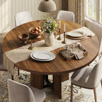 Tavolo da pranzo rotondo allungabile da cascina 120-160 cm Tavolo da cucina in legno allungabile con gambe più larghe e supporto in metallo per 4-8 persone, salvaspazio per appartamento